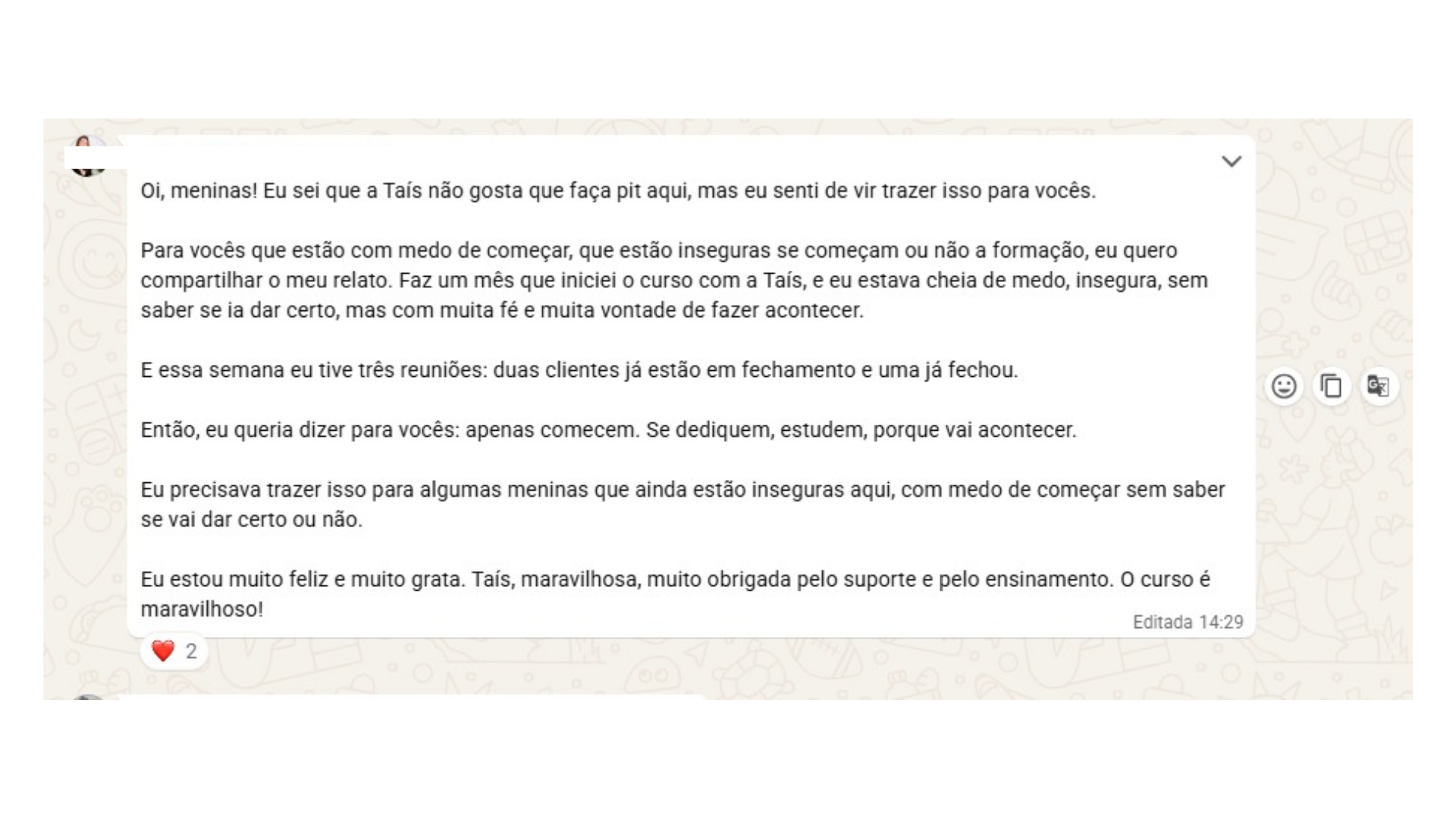 Depoimento de aluna